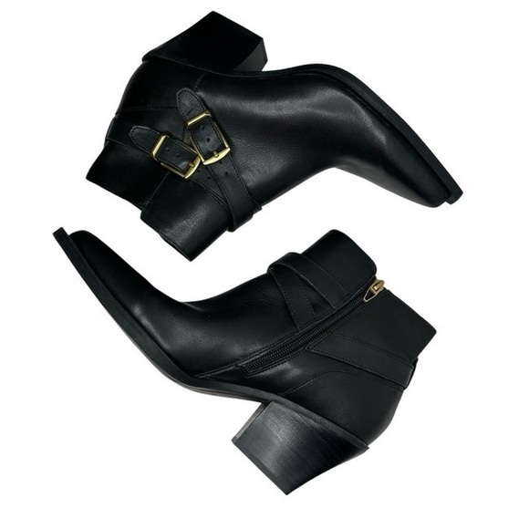 Dolce Vita Black Leather Ankle Boots with Gold Buckles - Picture 6 of 7